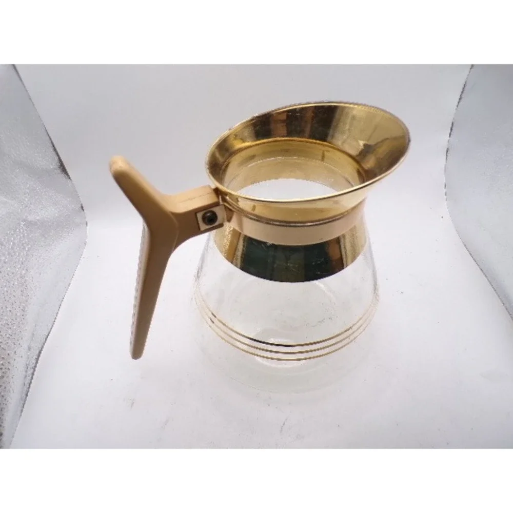 Vintage 22kt Gold Trim Glass Coffee Carafe Pot‎ Beige Handle 22 oz